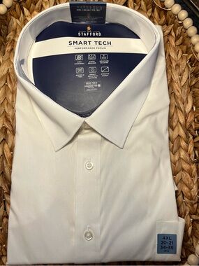 Stafford White Smart Tech Performance Poplin Dress Shirt